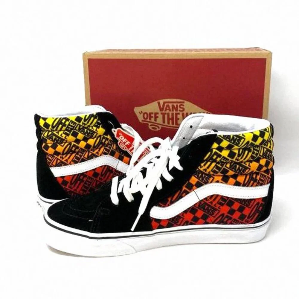 VANS Sk8-HI Logo Flame Suede Canvas Black Skate VN0A4U3C2N5 Size Women's Shoes